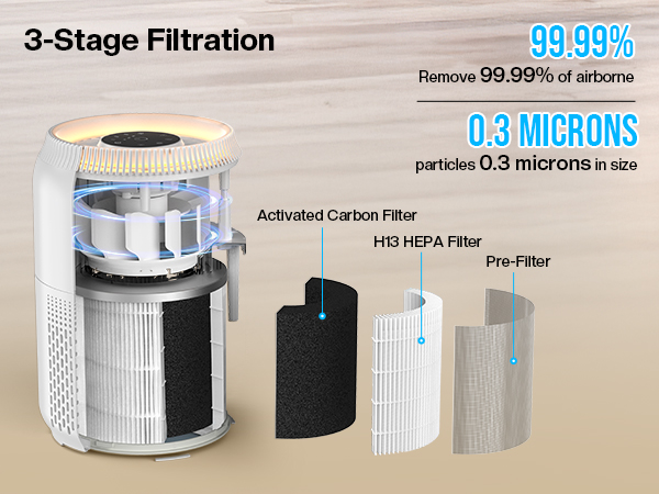 Rddmen 3-in-1 Air Purifier for Home - H13 HEPA Air Filter, Covers Up to 1095 sq ft