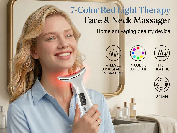 7-Color LED Red Light Therapy Face &amp;amp; Neck Massager