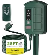 BN-LINK Outdoor Power Strip with 25FT Extension Cord, Remote Control Dusk to Dawn Light Timer Wat...