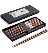 MFJUNS 5-Pairs Reusable Japanese Chopsticks, Non-slip Design Natural Wood Chopsticks, Lightweight...