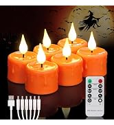 FREEPOWER Orange Halloween Candles,Rechargeable Flameless Candles with Remote Timer, Soft 3D Wick...