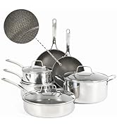 Martha Stewart Badgley Hybrid Nonstick 10 Piece TriPly Stainless Steel Pots and Pans Non-Toxic Ki...