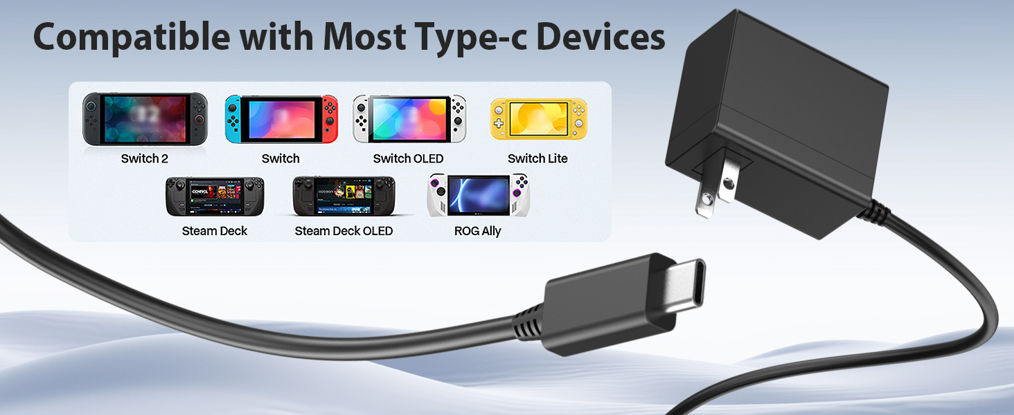 Switch 2 Charger - 60W AC Adapter for Nitendo 2(2025) with 6.6FT Long Cable, Support 4K TV Dock