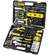 Cartman 218 Piece Tool Set General Household Hand Tool Kit with Plastic Toolbox Storage Case Yellow