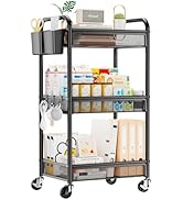 YASONIC 3 Tier Rolling Cart – Metal Utility Storage Carts with Wheels, Craft Cart Organizer with ...