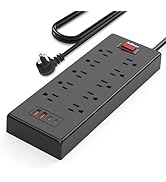 JcBlaon Power Strip Surge Protector with USB C Ports, 5ft Flat Plug Extension Cord with Multiple ...