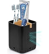 Boperzi Black Toothbrush Holders for Bathroom, Electric Toothbrush Holder with Bamboo Divider, De...