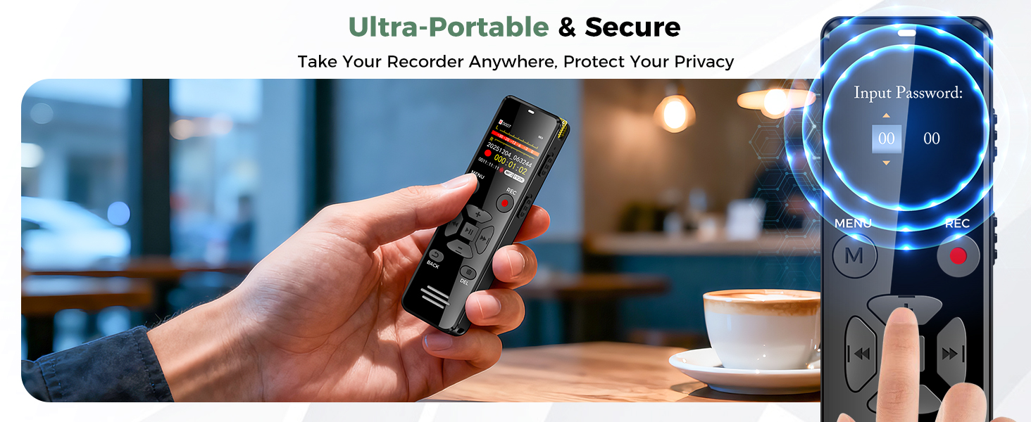The voice recorder is portable and password-protected