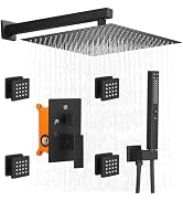 RUMOSE Rainfall Shower System with 4 Full Body Jet 4 Mode Shower Faucet Set with 12 Inch Rain Sho...