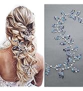 Latious Bride Wedding Hair Vine Blue Rhinestones Bridal Hair Accessories Beaded Headband Hair Pie...