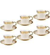 YCWF Turkish Coffee Cup Set of 6 with Saucers,3.5oz Ottoman Style Ceramic Tea Cups for Espresso C...