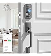 Ulecoce Fingerprint Keypad Deadbolt with Handle Set, Keyless Entry Door Lock, Door Locks for Fron...