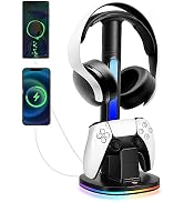 JDGPOKOO PS5 Controller Charging Station with RGB Headphone Stand, PS5 Controller Charger Holder ...