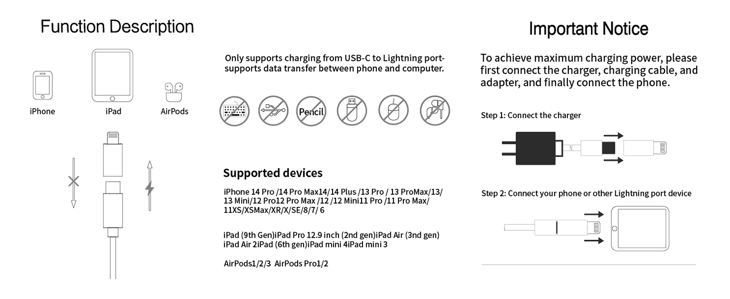 USB C (Female) to Lightning (Male) Adapter