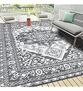 Pauwer Waterproof Outdoor Rug 9'x12', Reversible Outdoor Plastic Straw Rug, Outdoor Patio Rug for...