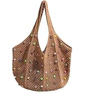 ANYZSCO Boho Crochet Beach Tote Bag with Colored Beads | Colorful Aesthetic Hippie Knit Bag for W...