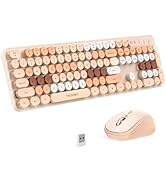 TECKNET Colorful Wireless Keyboard and Mouse Combo, Dual Bluetooth &amp; 2.4G, Quiet Retro Typewriter...