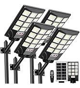 CNOIJUTS 4-Pack Solar Street Light Outdoor, 6500K 20000LM Waterproof Motion Sensor LED Solar Powe...