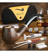 Scotte Tobacco Pipe Handmade Ebony Wood Root Smoking Pipe Gift Box and Accessories