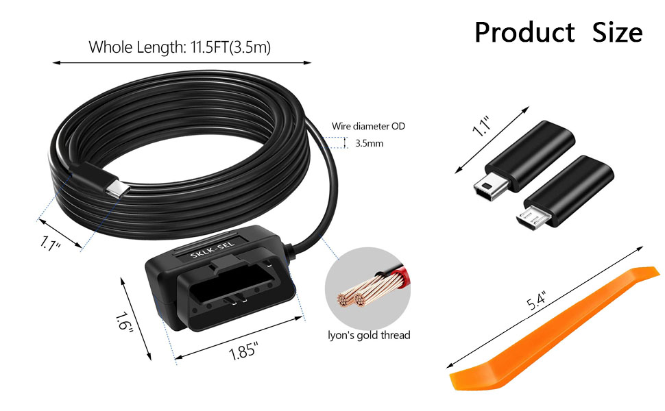 usb c powered obd dash cam cable