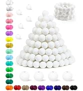 180PCS FIVEIZERO Silicone Beads, 12mm Silicone Beads Focal Beads Rubber Round Beads White Silicon...
