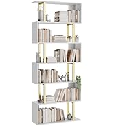 Gadroad 6-Tier Geometric Bookcase,S Shaped Bookshelf, Wood Decorative Storage Shelving, Modern Fr...