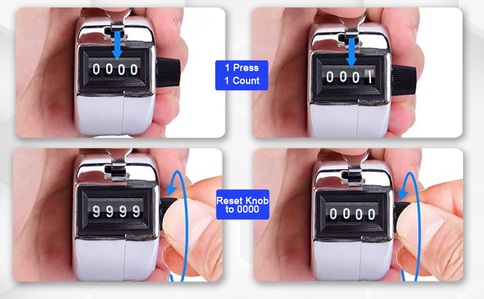 Tally Counter 4-Digit Clicker Counter Metal Hand Tally Counters Clicker Pitch Mechanical clicker