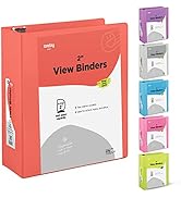 2 Inch 3 Ring Binder 2” Red, Slant D-Ring 2 in Binder Clear View Cover with 2 Inside Pockets, Hea...
