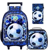 CCJPX 3PCS Soccer Rolling Backpack for Boys, Roller School Bookbag with Lunch Box, Football Water...