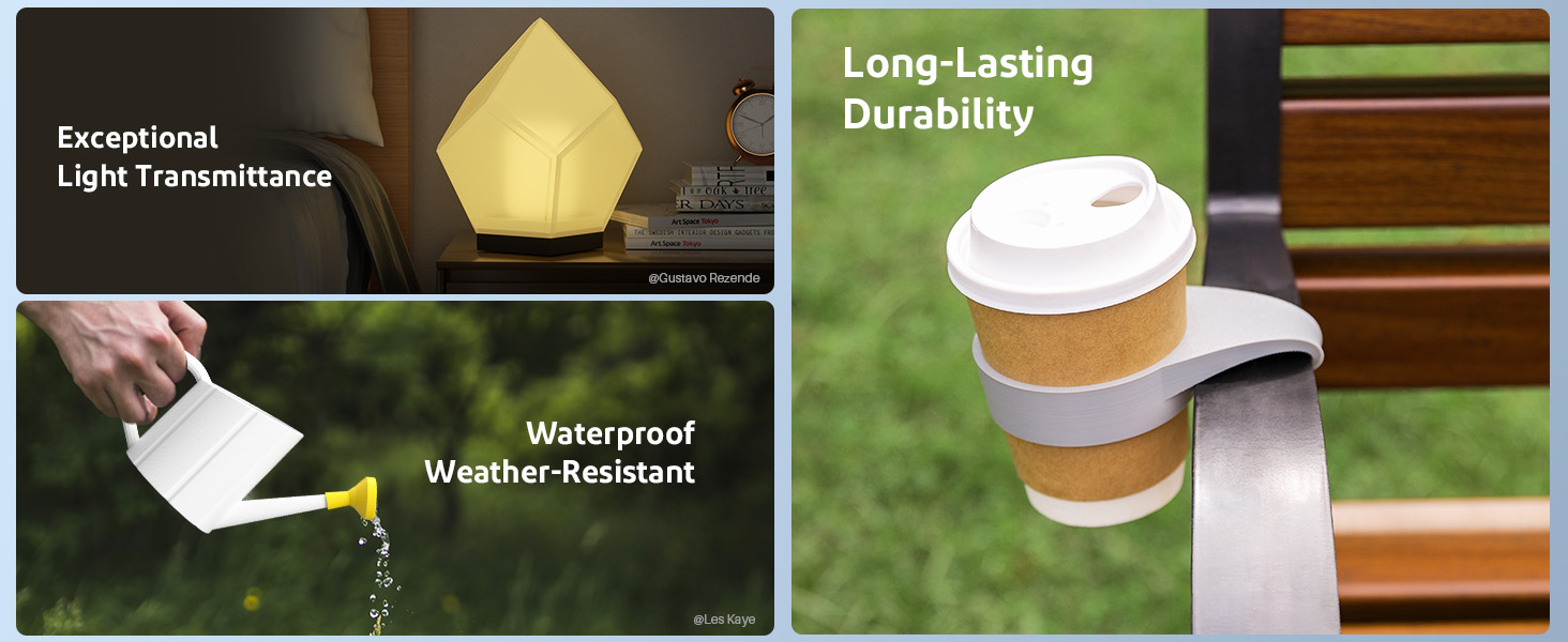 light transmittance, water and impact resistance, durable and tough