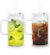 Puraville 20oz Glass Cups with Lids and Straws, High Borosilicate Drinking Glasses Tumbler with H...