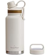 GrandTies 2 Lids Sports Stainless Steel Water Bottle– 32oz, Reusable Wide Mouth Vacuum Insulated ...