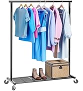 Ekisemio Clothing Clothes Rack on Wheels, Heavy Duty Portable Wardrobe for Hanging Clothes, Garme...