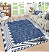 GarveeHome Living Room Area Rug 8x10 Modern Striped Border Throw Carpet with Rubber Backing Low P...