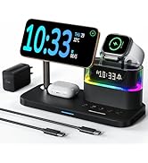 5 in 1 Wireless Charger with Alarm Clock for Apple Multiple Devices,Bedside Night Light Nightstan...
