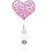 Heart Retractable Badge Holder, ID Card Clips, Badge Reel for Nurses Students Workers, Badge Hold...