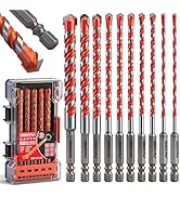 10-Piece Masonry Drill Bit Set, 6-Inch Carbide Tipped Concrete Drill Bits with Hex Shank for Bric...