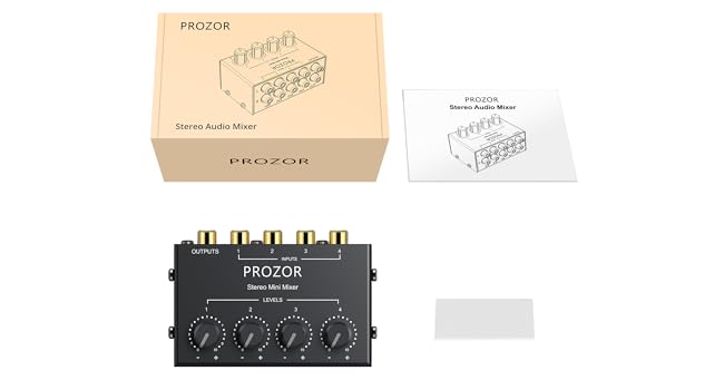 4-Channel Stereo Audio Mixer, RCA Input with Independent Volume Controls stereo mixer analog mixer