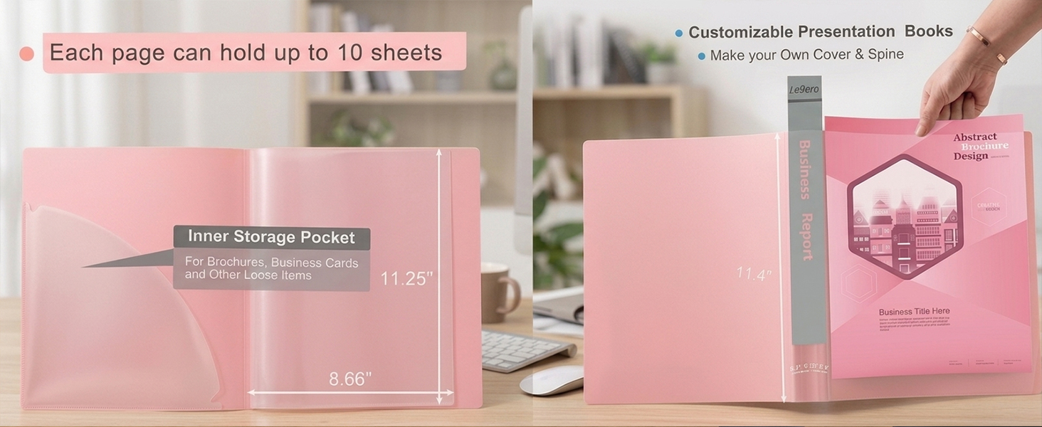 Pocket Binder with Plastic Sleeves &amp;amp; Elastic Band, Large Capacity 8.5x11 Presentation Book Display