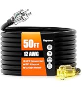 Outdoor Extension Cord 50 FT Waterproof, 12/3 Gauge Heavy Duty 3 Prong Power Cord with Lighted In...
