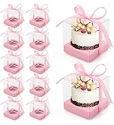Anglecai 12 Pack Clear Plastic Cupcake Boxes, 3.5 Inch Gold Single Cupcake Containers Disposable ...