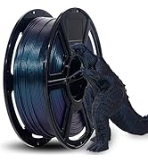 Series of product photos showing large black spools of 3D printer filament with a black cat figurine for size comparison.