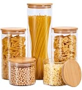 Spreccio Glass Food Storage Jars with Lids[Set of 5], Perfect for Pasta, Cookies, Nuts, Coffee, C...