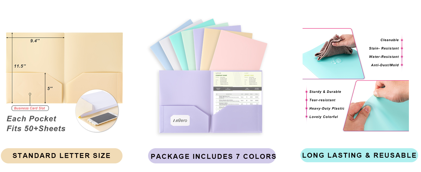 Folders with Pockets, Pastel Colors, 2 Pocket File Folders, School &amp; Office Filing Supplies