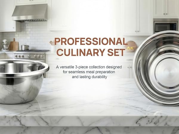 3 Pcs Large Stainless Steel Mixing Bowls