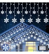 Qunlight Christmas Snowflake Icicle Lights,6.5ft 144LED Curtain Lights Outdoor with 12 Drops, 8 M...