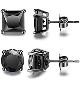 Hypoallergenic Mens Black Earrings Stainless Steel Nickel Free Jewelry for Sensitive Ears, Onyx S...