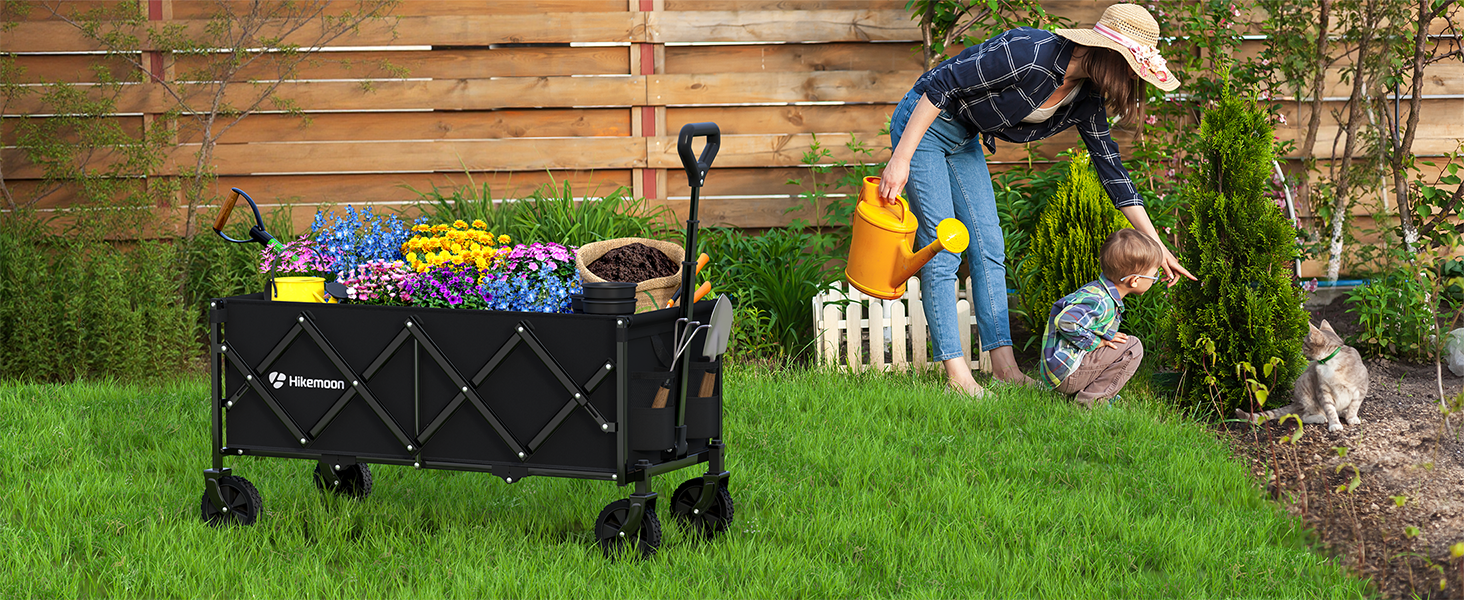Hikemoon utility collapsible folding wagon cart for garden