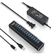 Powered USB Hub Rosonway Aluminum 13 Port USB 3.1 Hub up to 10Gbps with 72W (12V/6A) Power Adapte...