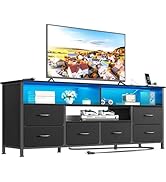 Furologee 55" LED TV Stand for Bedroom, Entertainment Center with 6 Fabric Drawers for 50 55 60 I...